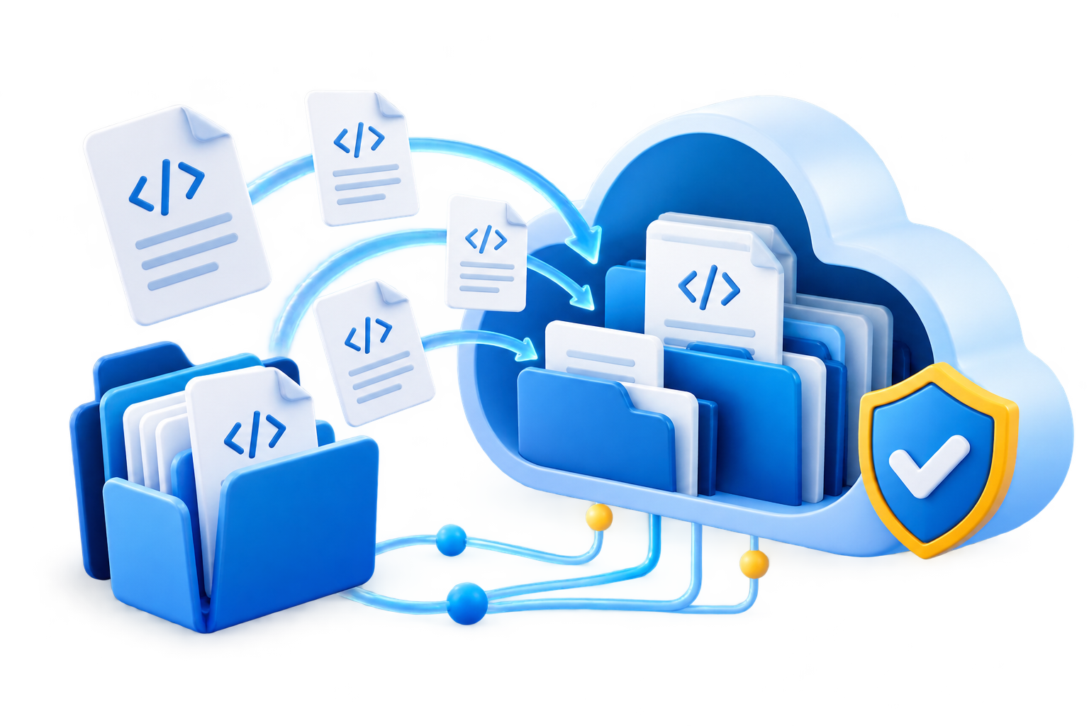 Ilustração de arquivos XML organizados e protegidos na nuvem